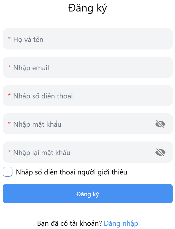 Form đăng ký thành viên
