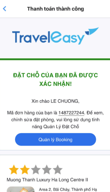 Đặt phòng thành công