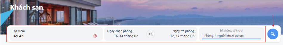 Điền thông tin tìm kiếm khách sạn